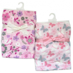 2-Pack oSuper Soft Plush Lightweight Furry Fleece Sherpa Butterfly Daisy Flowers Pink Baby Girl Blanket Twins Gift Set