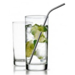 Alcomex Home Clear Set of 4 Highball Drinking Glasses 16-oz, with Four Stainless Steel Straws - Elegant Glassware Set
