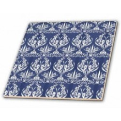 Alcomex Home French country Style Floral Damask In Blue - Ceramic Tile, 12 x 12 Inches