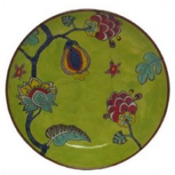 Alcomex Home Mottled Hand Painted Ceramic Green Floral Dinner Plate, 10"D